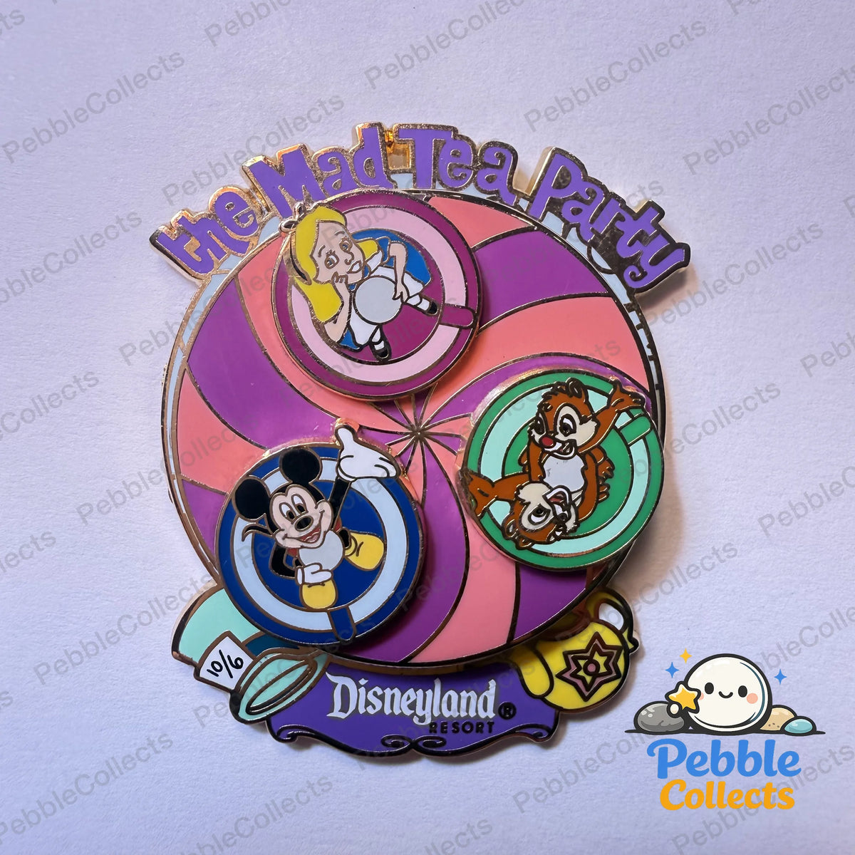 Disneyland Mad Tea Party Spinner Mickey Alice Chip and Dale Pin